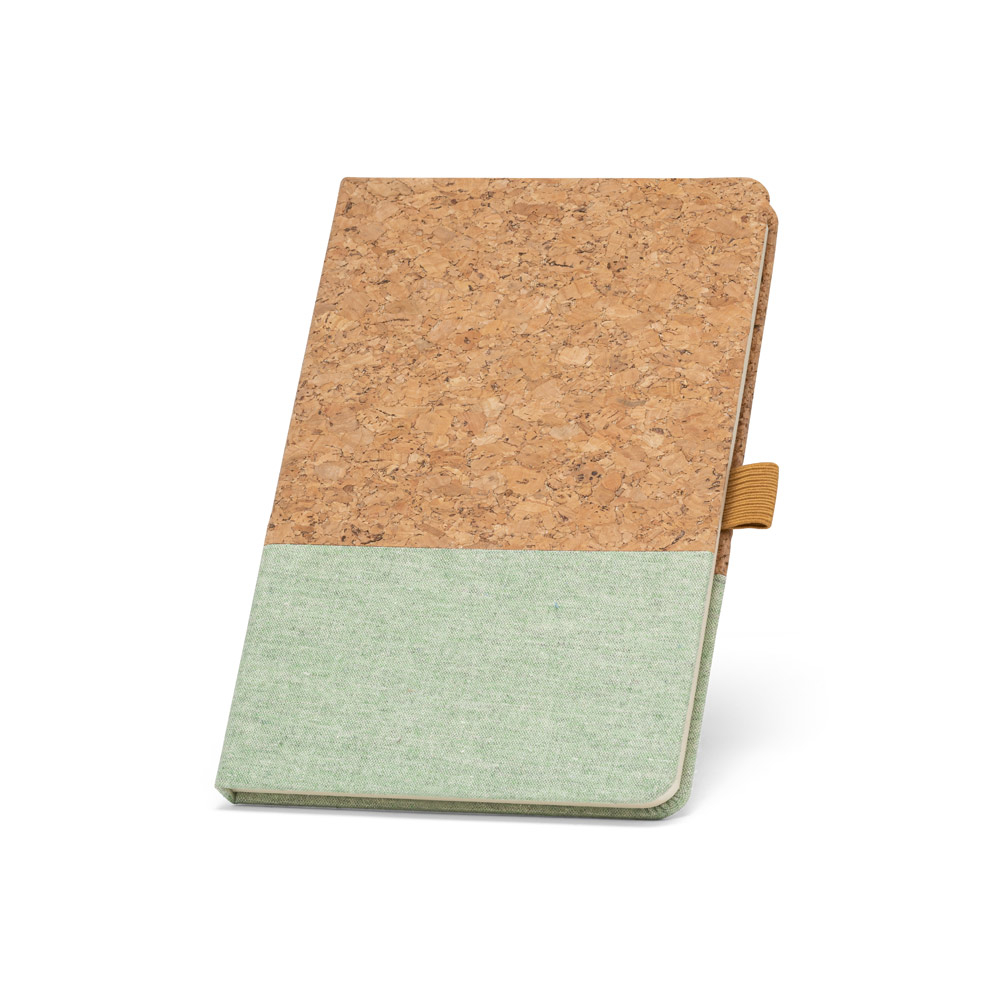 Carnet A5 en liège et lin publicitaire KLEE Vert clair